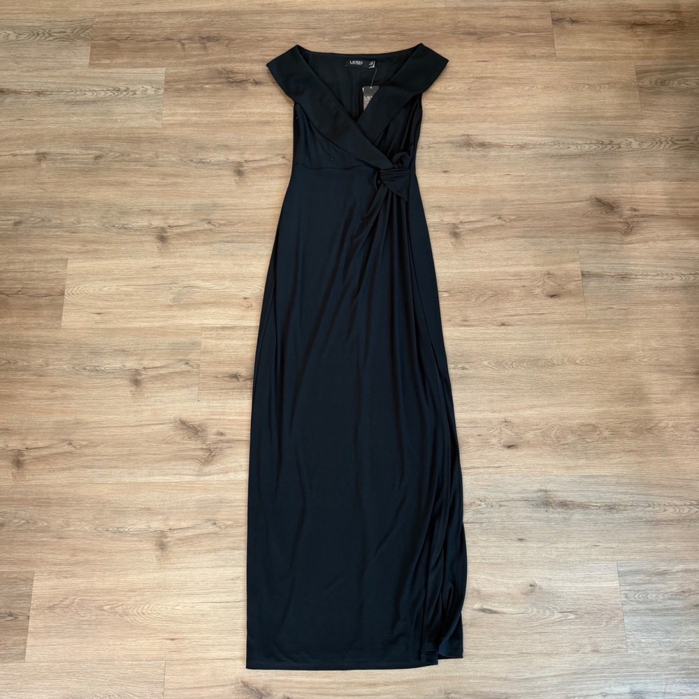 Lauren Ralph Lauren Black Off-the-Shoulder Maxi Evening Gown Size 2 NWT Formal